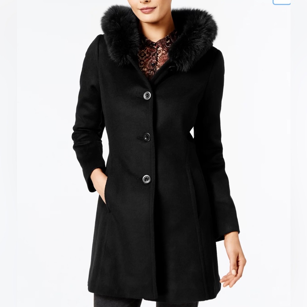 FORECASTER PLATINUM A-Line coat Sz 4 lambswool fox fur trim walker coat EUC - Picture 7 of 7